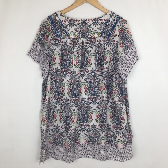 Intro Ditsy Floral Paisley Print Top Beaded V-Neck Women’s Size 2X Lightweight - Picture 9 of 13